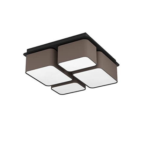 EGLO Deckenlampe Mordazo, 4-flammige Deckenleuchte Stoff, Wohnzimmerlampe Decke aus Textil in anthrazit-braun und Metall in schwarz, indirekte Deckenbeleuchtung, E27 Fassung