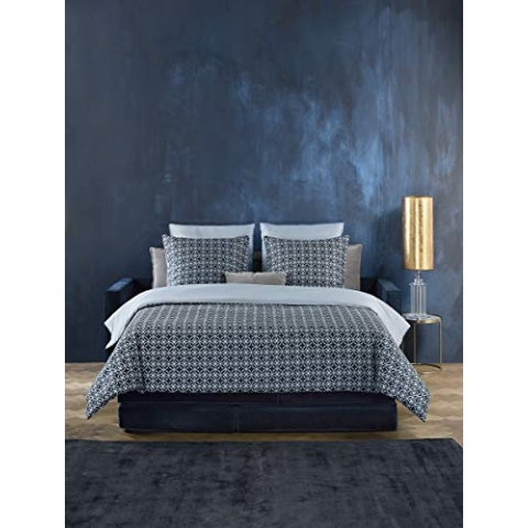 De Witte Lietaer Nickel-Satin-Bettwäsche-Set, Bettbezug und Kissenbezüge, Baumwolle, Bedruckt, blau, 200 x 200 cm, 260 x 70 cm