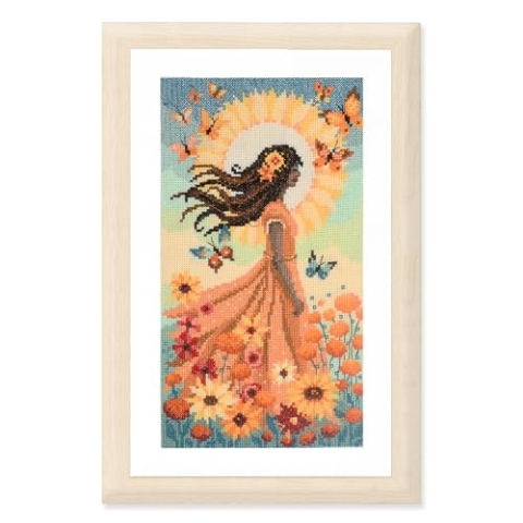 VERVACO Gezählter Kreuzstich Stickpackungen DIY StickbilderMÄDCHEN MIT DER SONNE Wanddekoration Handarbeit Set für Erwachsene Kreatives Handwerk ca. 16 x 28 cm Stickset für Anfänger Hausdeko