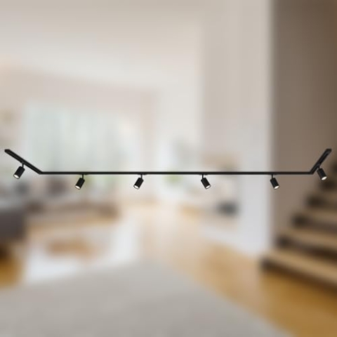 BRILONER - Schienensystem Rail Komplettset, 6x GU10 Spots schwenkbar, U-Form/Z-Form, Lichtschienensystem Decke, Strahler Schiene, Deckenlampe, Deckenleuchte, Spotlight, 4,5m, Schwarz