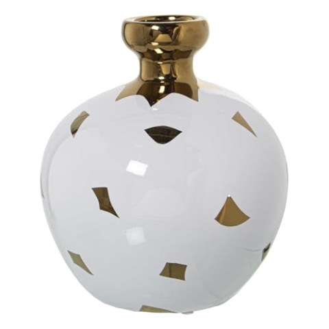 Alexandra House Living Vase, Weiß, Gold, Keramik, 19 x 19 x 22 cm