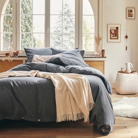 Chambray Uni Baumwolle Flanell Bettbezug Frisson 200x200 cm Essix