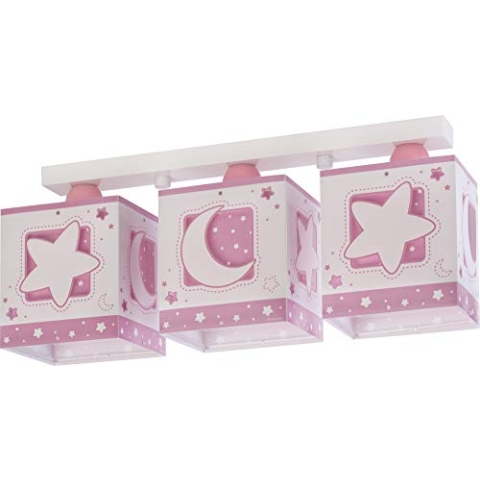 Dalber Kinderlampe Deckenleuchte, Kinderzimmer Deckenlampe 3 Lichter Mond und Sterne MoonLight Rosa Rose, 63233NS, E27