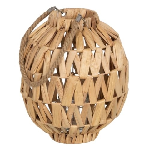BigBuy Home Laterne Kerzenhalter Laterne Beige Metall Glas Wasserhyazinthe 27 x 27 x 32,5 cm