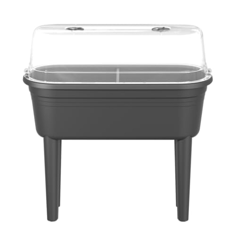 FLORUS Grow Table Set - Übertopf für Außen Züchten Und Ernten - Anzuchthaus inklusive - 26.4 x 37.0 x 78.0 - Grau/Anthrazit