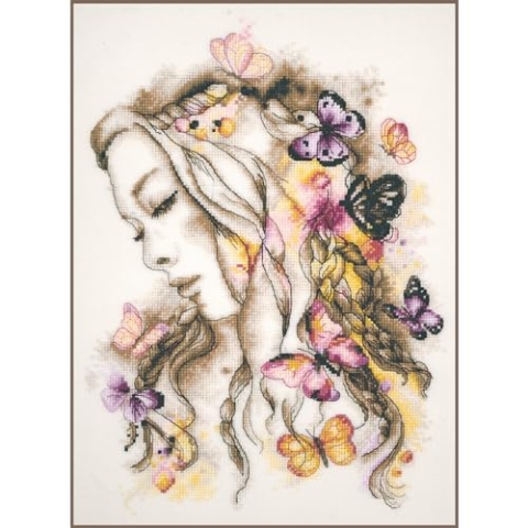 Lanarte Kreuzstich Stickpackungen Gezählter Kreuzstichbilder Set MADAME BUTTERFLY Wanddekoration Handarbeit Set für Erwachsene 24 x 33 cm DIY Deko Bastelset Handwerker Kreative Geschenkset