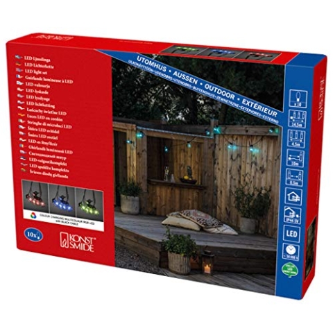 Konstsmide LED Biergartenkette, mit RGB-Farbwechsel, 10 klare Birnen / 60 RGB Dioden, 5V Außentrafo, schwarzes Kabel - 2381-500