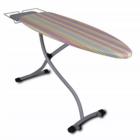 KITCHEN MOVE Lodge Bügeltisch mit Rollen, ergonomisches Design, zusammenklappbar, aus Stahl, 130 x 47 cm, Höhe 98 cm, mit Bügeleisenablage und Dampfzentralablage, Legierter, Mehrfarbig, 130x47 H98cm