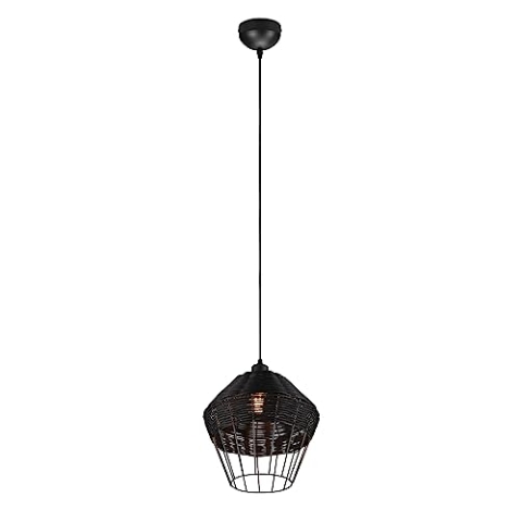 Reality Leuchten Pendelleuchte Borka R31261902, Metall Schwarz matt, Rattangeflecht Schwarz, exkl. 1x E27
