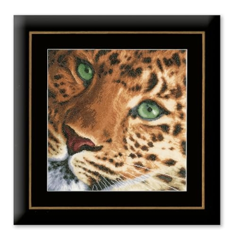 Lanarte Kreuzstich Stickpackungen Gezählter Kreuzstichbilder Set LEOPARD Wanddekoration Handarbeit Set für Erwachsene 35 x 34 cm DIY Deko Bastelset Handwerker Kreative Geschenkset
