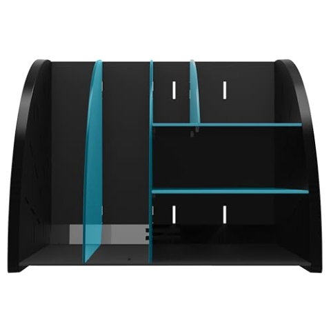 EXACOMPTA - Ref. 394505D – 1 Schreibtisch-Organizer, NeoDeco, multifunktionales Schreibtisch-Zubehör, 6 Fächer, A4, A5, A6, vertikal/liegend – Maße 36 x B 29,5 x H 6 cm, Schwarz/Entenblau