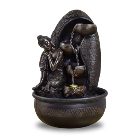 Innenbrunnen Wasser Wasser Wasser Kaskade Buddha Statue Abnehmbares farbenfrohes LED-Licht, Lucky Fountain mit geschlossenem Stromkreis, H 40cm-Krishna Zen'light