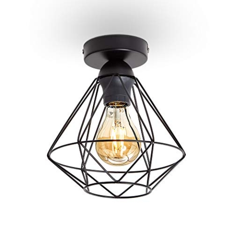 B.K.Licht - Deckenlampe mit E27 Fassung, max. 40 Watt, Metallkorpus, Deckenleuchte, Lampe, Wohnzimmerlampe, Schlafzimmerlampe, Küchenlampe, Deckenbeleuchtung, Retro, 22x23 cm, Schwarz