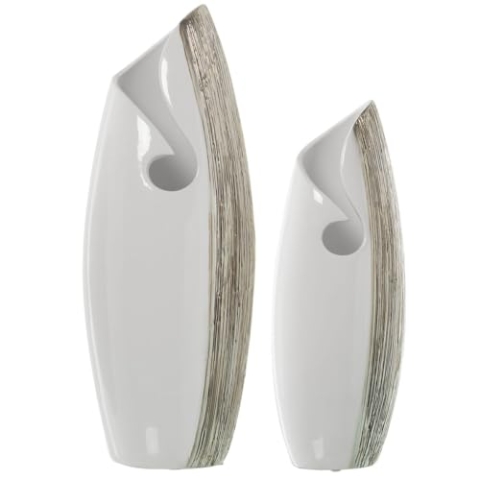 Alexandra House Living Set mit 2 Vasen, Weiß, Silber, Keramik, 18 x 26 x 47 cm (2 Stück)