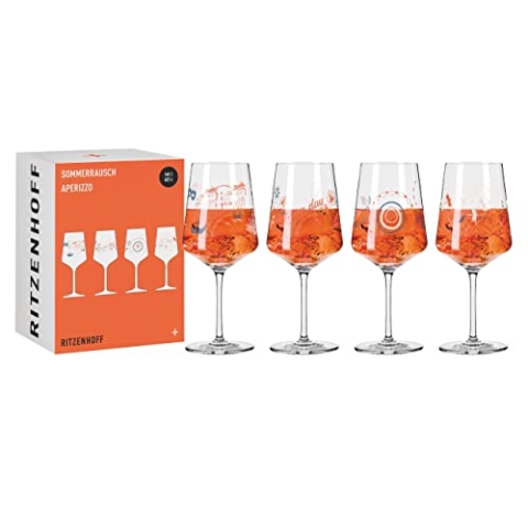 RITZENHOFF 6051003 Aperitif-Glas 4er-Set 500 ml - Aperizzo-Gläser, Motiv bunt - Serie Sommerrausch - Made in Germany, Orange, Blau, Weiß