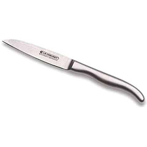 Le Creuset Gemüsemesser, 9 cm 18/8 Damaststahlklinge mit glattem Schliff, Edelstahlgriff, Rostfrei, Silber, 98000109000100