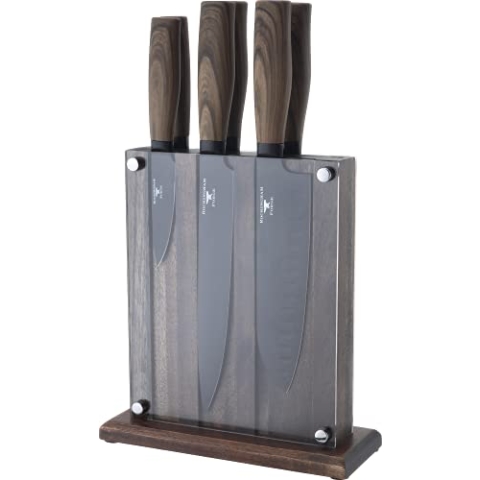 Rockingham Forge Forester 7-Stück Messerset mit Messerblock – Klinge aus Edelstahl mit einer Schwarzoxid Beschichtung, ergonomischer Griff aus Holz, gefülltes Messerblock, RF-618/7P