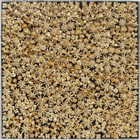 Kare Design Deko Rahmen Gold Flower, Leinen Leinwand, Blütenformen aus Papier, Schaukasten aus Acrylglas, dreidimensionales Kunstwerk, Gemälde, Abstrakt, Modern, Wohnzimmer, Flur,120x120x5cm