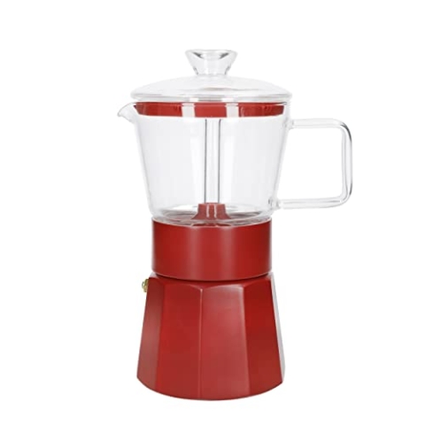 La Cafetière Verona Espressokocher aus Glas, rot, 6 Tassen, in Geschenkverpackung
