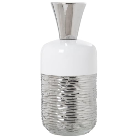 Alexandra House Living Vase, Weiß, silberfarben, Keramik, 21 x 19 x 43 cm