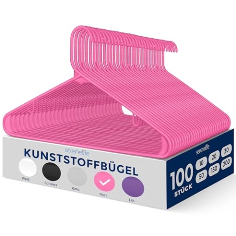 SereneLife Platzsparende Kleiderbügel 100 Stück als Kinderbügel & Bügel Erwachsene, Durable Hangers Clothes für Garderoben & Schränke, Plastik Aufhänger für den täglichen Gebrauch, Kunstoff, Rosa