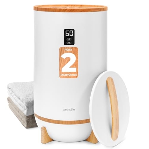 SereneLife Handtuchtrockner Elektrisch mit Timer, Handtuchwärmer Eimer Towel Warmer for 2 Towels, Energiesparend & Mobil mit Überhitzungsschutz, Automatischer Abschaltung, Spa & Wellness, Grau