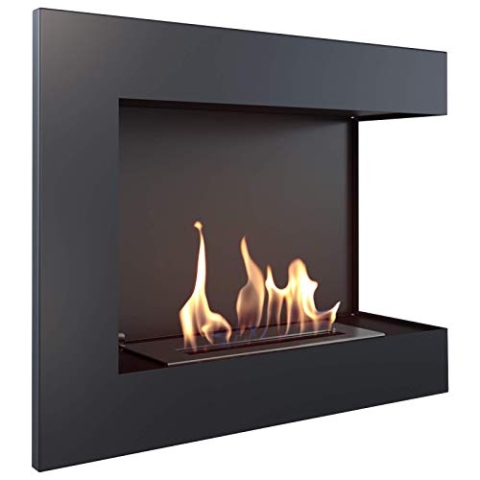 KRATKI Biokamin 600x280mm Linker Wandkamin Ethanol Kamin Dekokamin schwarz Eck-Kamin