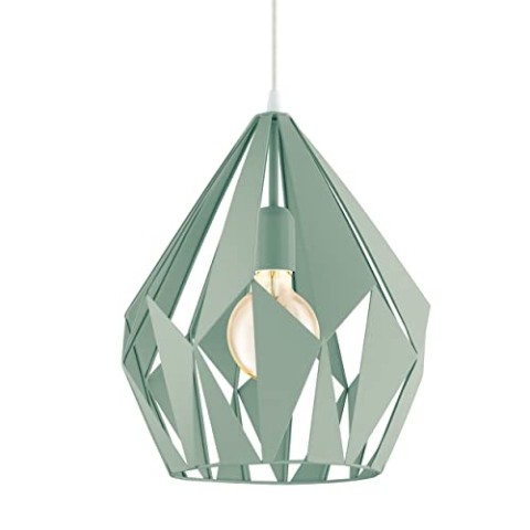 EGLO Pendelleuchte Carlton-P, 1 flammige Vintage Hängeleuchte, Retro Hängelampe aus Metall in Pastell hellgrün, E27 Fassung, Ø 31 cm