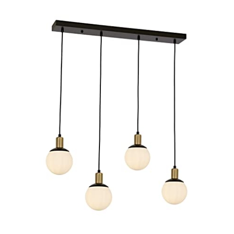 Opviq Modern Chandelier with Metal Body & Glass Cap, Black & Gold, 110 cm Height, 80 cm Width, 4 x E27 Max 40W | Glamorous Industrial Design for Stylish Spaces