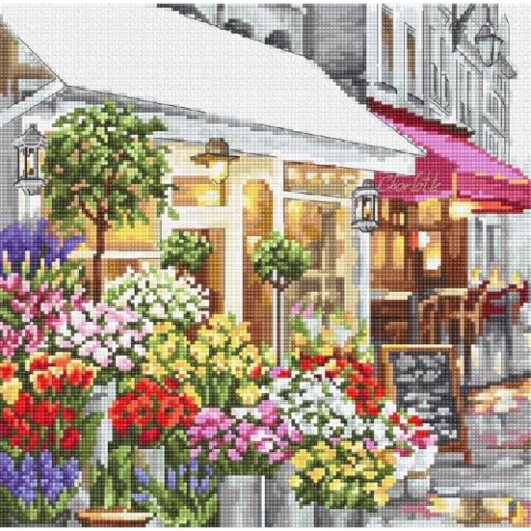 Letistitch Kreuzstich Set Blumen Laden, Zählmuster, 22,5x22,2cm