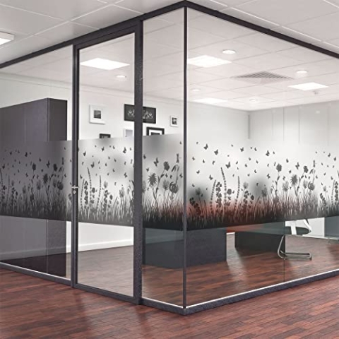 Fensterfolie Blickdicht – Blumen- und Schmetterlingsfeld – Aufkleber für Fenster & Duschtür – 40 x 200 cm