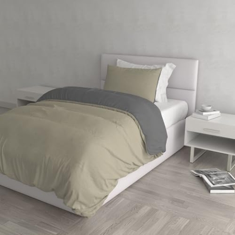 Italian Bed Linen Natural Color Doubleface Bettbezug, 100% Baumwolle, Braun/Creme, kleine Doppelte