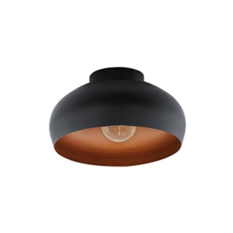 EGLO Deckenlampe Mogano 2, 1-flammige Deckenleuchte, Wohnzimmerlampe aus Metall in Schwarz und Kupfer, Flurlampe Decke, Deckenbeleuchtung mit E27 Fassung