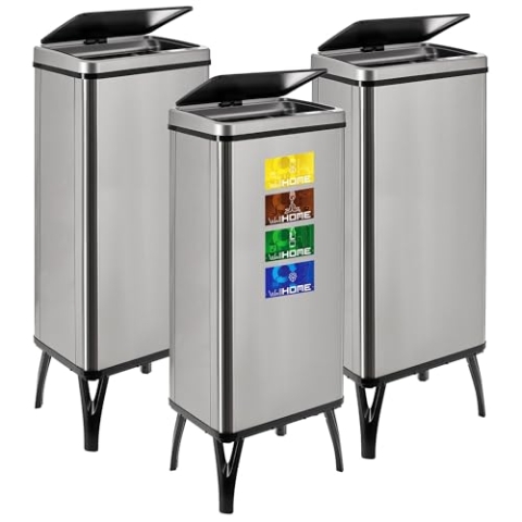 WELL HOME MOBILIARIO & DECORACIÓN 3 x Smart Mülleimer mit 60 l Fassungsvermögen, Höhe: 95,5 x 35,5 x 26 cm, grau mit Magnetetiketten