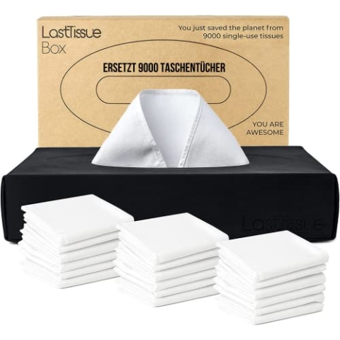 LastTissue® Wiederverwendbare Taschentuch Box - mit 18 Weichen Bio Baumwolltüchern - umweltfreundliche Kosmetiktücherbox - Tücherbox für den Haushalt…
