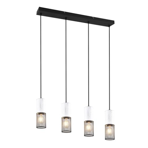 Trio Leuchten Pendelleuchte Tosh 304300434, Metall Schwarz matt, Holz Weiß, exkl. 4x E27