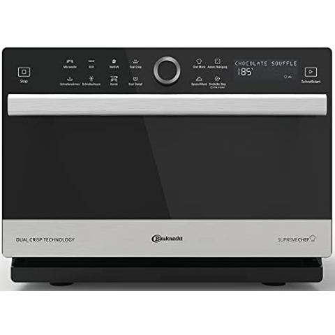 Bauknecht Supreme Chef MW 3391 SX/ 5 in 1-Multifunktionsmikrowelle/ 1000 W/ 33 L/ Heißluft 1700 W/ XXL Grill 1200 W/ Crisp Funktionen/ Dampfgaren inkl. Dampfgarbehälter