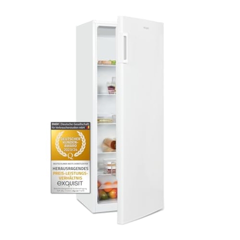 Exquisit Kühlschrank KS320-V-H-040E Weiss | 242 L Nutzinhalt | LED-Licht | Türanschlag wechselbar | Glasablagen und Türablagen | Gemüsefach | Weiß