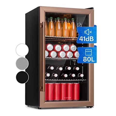 Klarstein XXL Mini Kühlschrank mit Glastür & LED, für Zimmer, Getränkekühlschrank Klein mit 3 Ablagen, 80L, Indoor/Outdoor, Leise & Wetterfest, 3-10°C