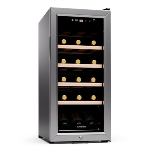 Klarstein Weinkühlschrank,1 Zone Getränkekühlschrank, Leiser Indoor/Outdoor Kühlschrank, 50 Liter Flaschenkühlschrank Klein, Weinschrank für Getränke, Weinkühler für 18 Flaschen, 5-18°C