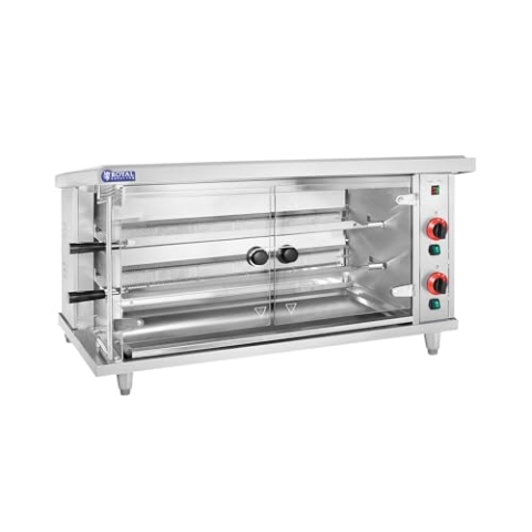 Royal Catering Hähnchengrill Gas 2 Spieße mit Beleuchtung 2 x 5 kW Edelstahl/gehärtetes Glas Gastro-Hähnchengrill