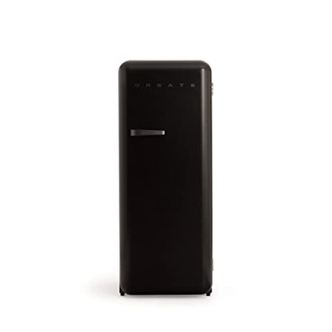 CREATE / RETRO FRIDGE 150 SCHWARZ/Kühlschrank mit Gefrierfach 281L in Schwarz, Griff Schwarz / 102W, niedriger Energieverbrauch, 150cm, 3 Ablagen, Temperaturregelung,60x60x150cm