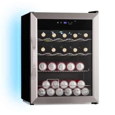 Klarstein Coachella 65 Getränkekühlschrank - 60 L WLAN-fähig, LED-Beleuchtung, Edelstahl, Flüsterleise, 3-18 °C, Herausnehmbare Böden, Getränkekühlschrank Mit Glastür