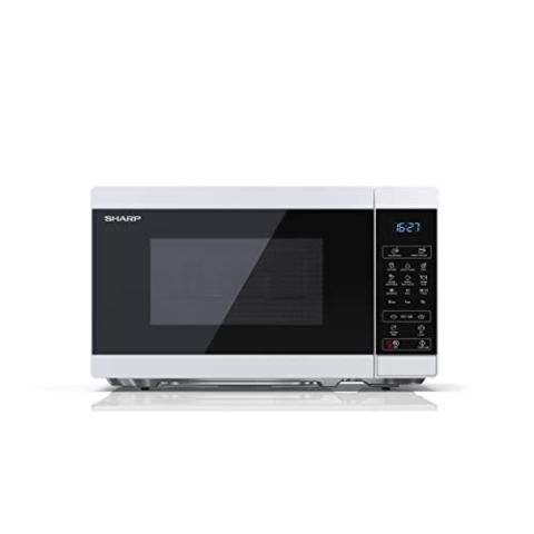 SHARP MG02EW Mikrowelle mit Grill (Mikrowelle: 800W, Grill: 1000W, 11 Leistungsstufen, Auftaufunktion, Abmessungen: 440x258x324cm), weiß
