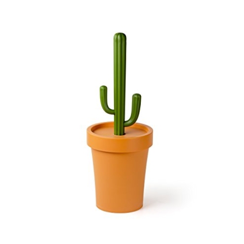 Qualy Mülleimer in Form eines Kaktus aus Kunststoff, in der Farbe Orange/grün, Maße: 15,6 x 15,6 x 42,2 cm, QL10278-OR-GN