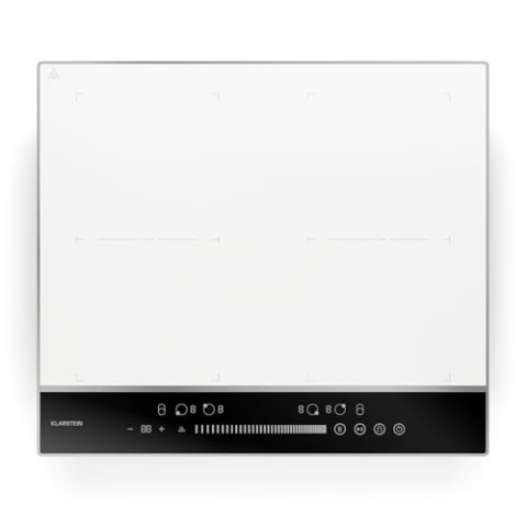 Klarstein DualTone Flex Induktionskochfeld - 4-Zonen Induktionsherd, 7200 W, Flex-Zonen, Schieberegler & Timer, Thermoboost, Weiß, Aluminiumrahmen, 59 cm Design