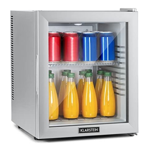 Klarstein Kühlschrank, Mini Kühlschrank mit Glastüre, Mini-Kühlschrank für Getränke, Snacks & Kosmetik, Kühlschrank Klein & Leise, Verstellbare Ablagen, Kleiner Skincare Kühlschrank 12-18°C, 32L