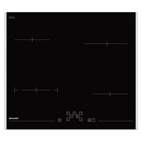 SHARP KH-6V08FT00-EU Schott-Ceran-Glaskeramik-Kochfeld / 60 cm / 4 Kochzonen mit Zweikreiskochzone/Timer/TouchControl/Restwärmeanzeige/seitlicher Edelstalrahmen, Schwarz