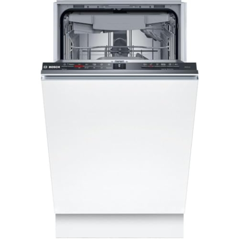 Bosch SPV2HMX42E, Serie 2, Smarter Geschirrspüler Vollintegriert, 45 cm breit, Besteckschublade, extra Trocknung auf Knopfdruck, höhenverstellbarer Oberkorb, leiser und effizienter Motor, mit aquaStop