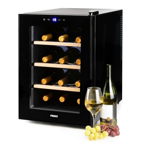 PRIMO PR190WK Weinkühlschrank, 12 Flaschen, Klasse F, freistehend, Schwarz